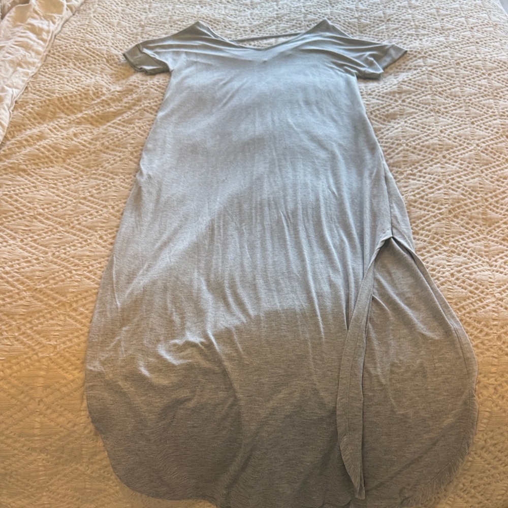 Gray Off-Shoulder Maxi Dress with slit and pockets